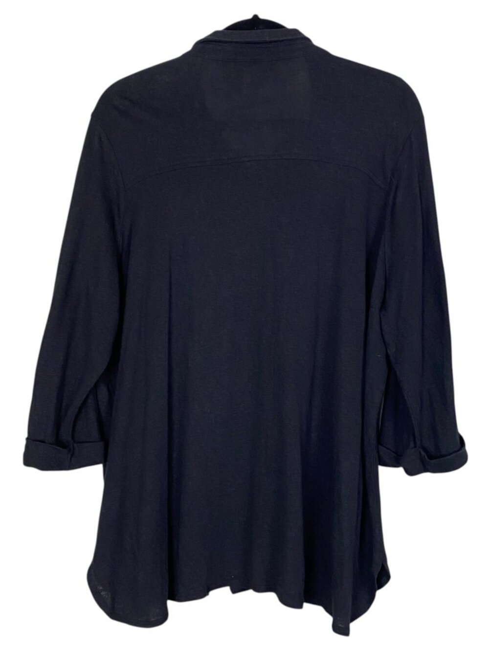 Tahari Linen Blend Button Down Shirt Black 3/4 Roll Sleeve Minimalist Capsule-1X - Picture 5 of 11